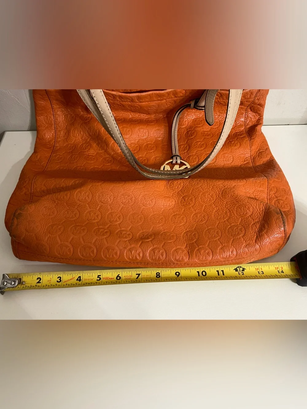 Michael Kors Burnt Orange Leather Tote with Gold MK Charm